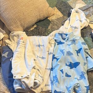 Carter's Blue Shark Print Swimsuit, bathrobe, and outfit